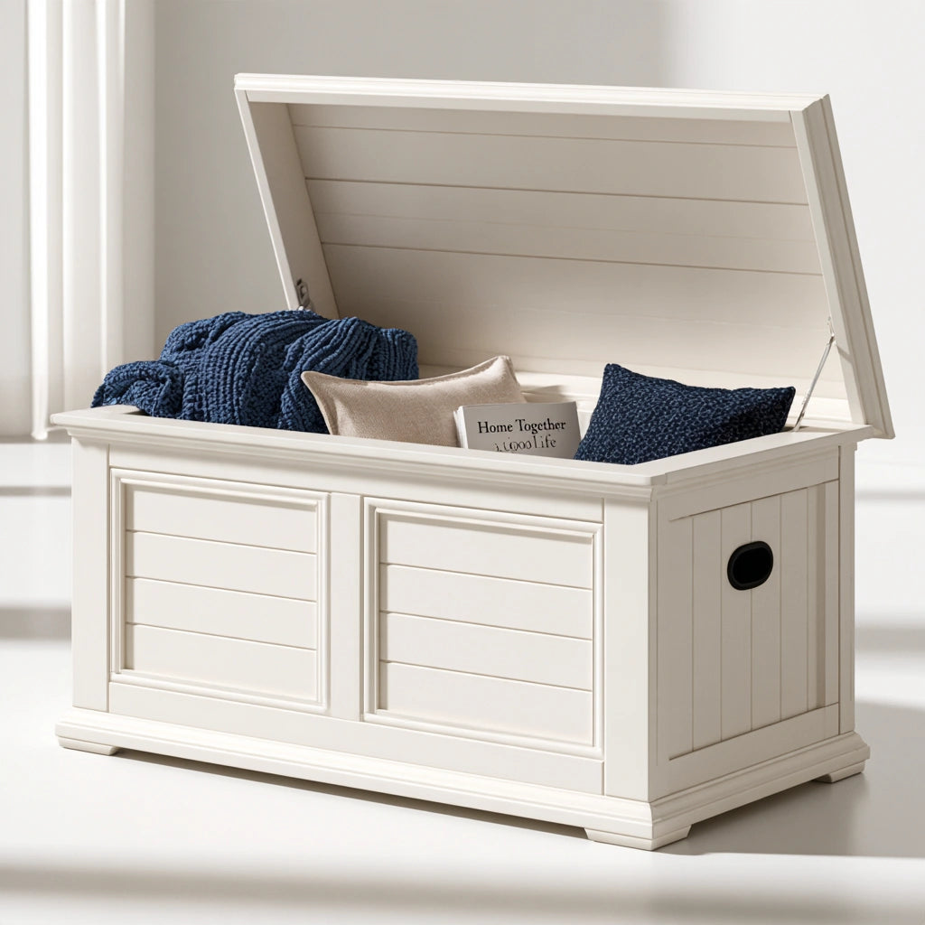 Houten opbergkist van hout, kleur wit